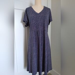 Boden Phoebe Jersey V-Neck Dress Blue With White/Red Print Sz 18